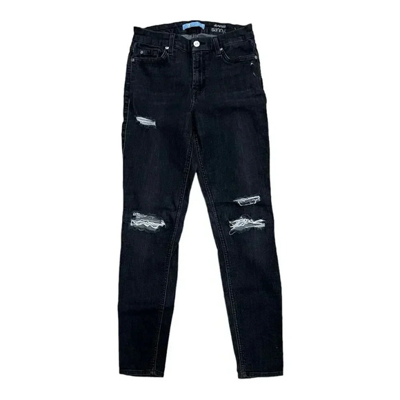7 for all Mankind Black Distressed B(air) Ankle Skinny Jeans 26 - Picture 1 of 4